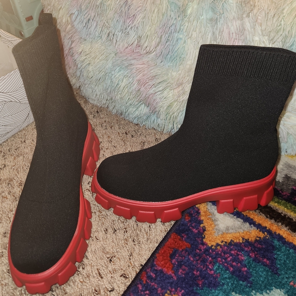 Black Knit Boots with Red Soles (New)